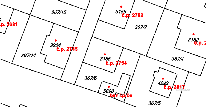 Břeclav 2754 na parcele st. 3155 v KÚ Břeclav, Katastrální mapa