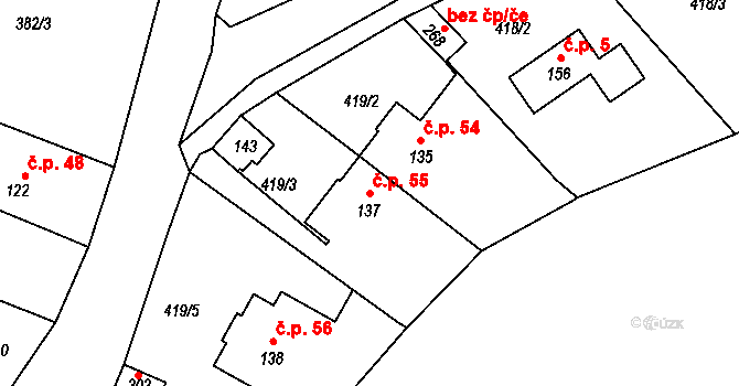 Sezemice 55, Rtyně nad Bílinou na parcele st. 137 v KÚ Velvěty, Katastrální mapa