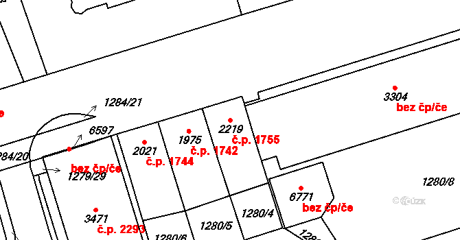 Cheb 1755 na parcele st. 2219 v KÚ Cheb, Katastrální mapa