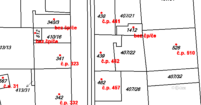 Veltrusy 452 na parcele st. 439 v KÚ Veltrusy, Katastrální mapa