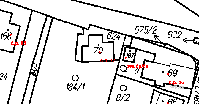 Dlažov 77 na parcele st. 70 v KÚ Dlažov, Katastrální mapa