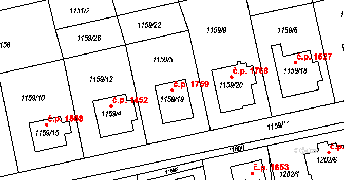 Turnov 1759 na parcele st. 1159/19 v KÚ Turnov, Katastrální mapa