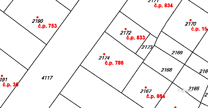 Vinohrady 786, Praha na parcele st. 2174 v KÚ Vinohrady, Katastrální mapa