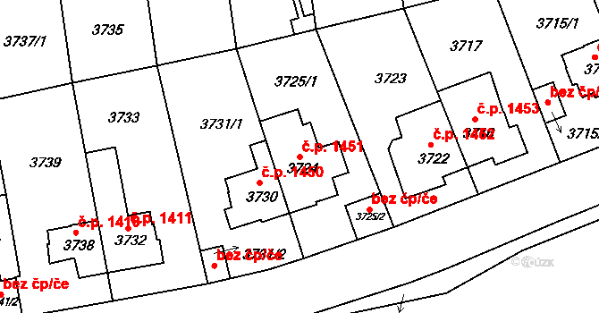 Žižkov 1451, Praha na parcele st. 3724 v KÚ Žižkov, Katastrální mapa