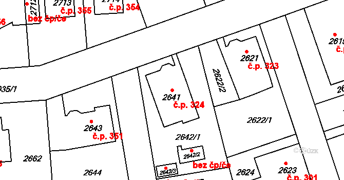 Modřany 324, Praha na parcele st. 2641 v KÚ Modřany, Katastrální mapa