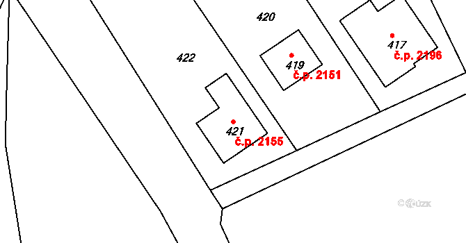 Komořany 2155, Praha na parcele st. 421 v KÚ Komořany, Katastrální mapa