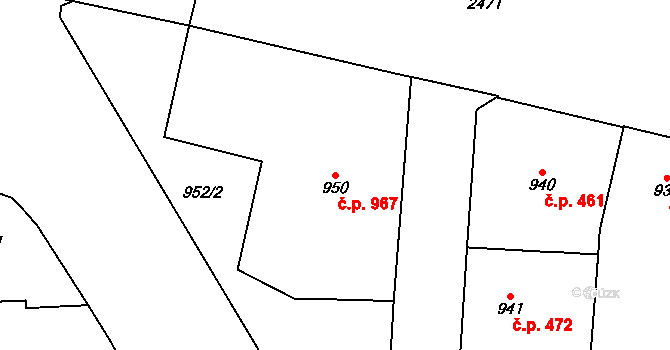 Vršovice 967, Praha na parcele st. 950 v KÚ Vršovice, Katastrální mapa