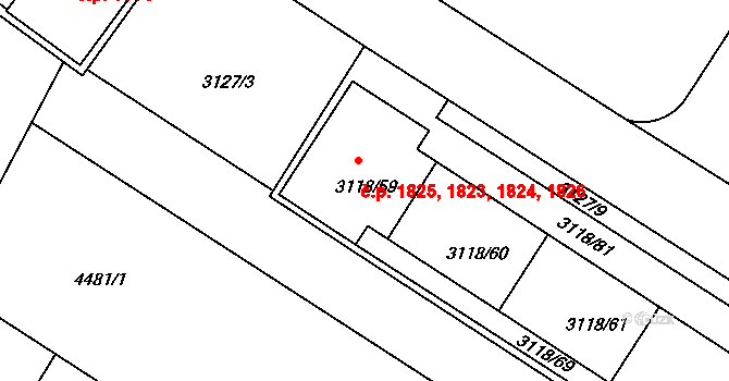Strašnice 1823,1824,1825,1826, Praha na parcele st. 3118/59 v KÚ Strašnice, Katastrální mapa