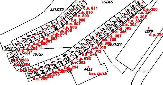 Hodonín 312 na parcele st. 4543 v KÚ Hodonín, Katastrální mapa