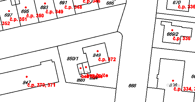 České Budějovice 7 372, České Budějovice na parcele st. 849 v KÚ České Budějovice 7, Katastrální mapa