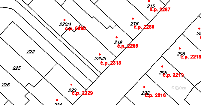 Chomutov 2313 na parcele st. 220/3 v KÚ Chomutov II, Katastrální mapa