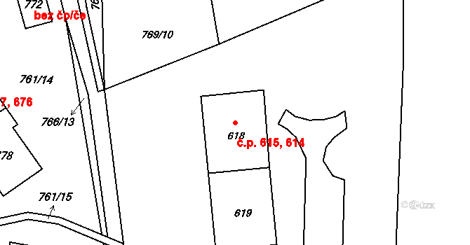 Chrastava 614,615 na parcele st. 618 v KÚ Chrastava I, Katastrální mapa
