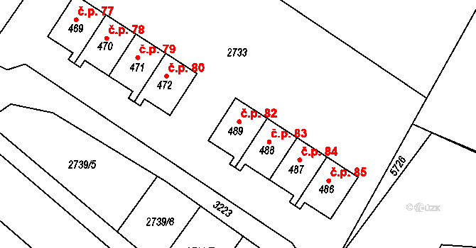 Chotěvice 82 na parcele st. 489 v KÚ Chotěvice, Katastrální mapa