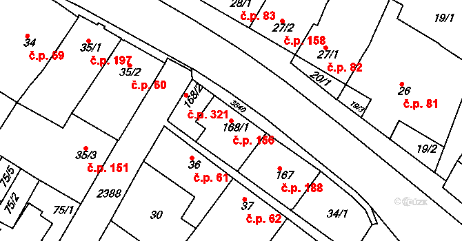 Rosice 156 na parcele st. 168/1 v KÚ Rosice u Brna, Katastrální mapa