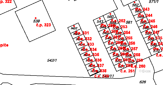 Mokrá 334, Mokrá-Horákov na parcele st. 542/5 v KÚ Mokrá u Brna, Katastrální mapa