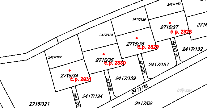 Hranice 2830, Karviná na parcele st. 2715/35 v KÚ Karviná-město, Katastrální mapa