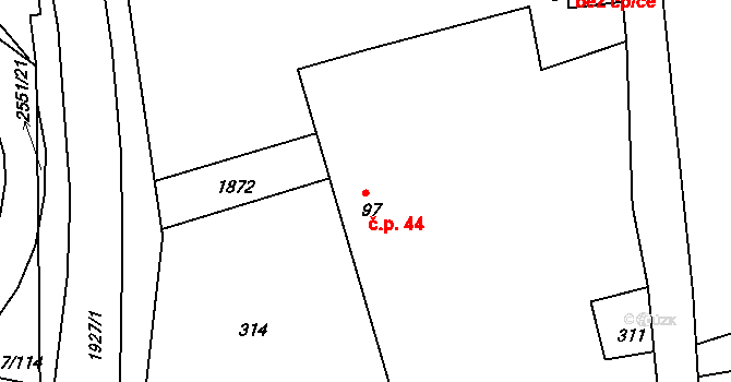 Lačnov 44, Svitavy na parcele st. 97 v KÚ Moravský Lačnov, Katastrální mapa