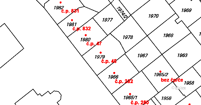 Východní Předměstí 48, Plzeň na parcele st. 1979 v KÚ Plzeň, Katastrální mapa