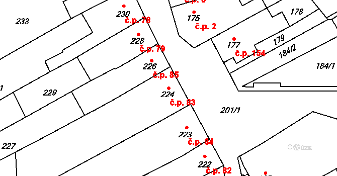 Malhostovice 83 na parcele st. 224 v KÚ Malhostovice, Katastrální mapa