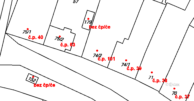 Žešov 101, Prostějov na parcele st. 74/2 v KÚ Žešov, Katastrální mapa