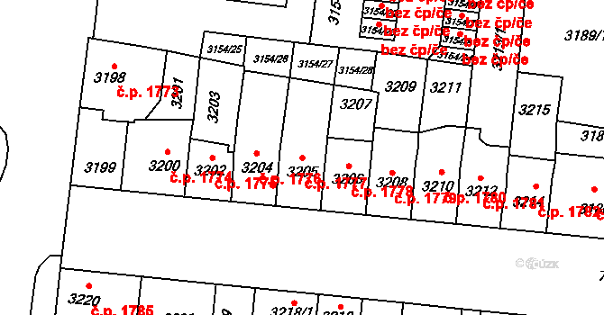 Prostějov 1777 na parcele st. 3205 v KÚ Prostějov, Katastrální mapa