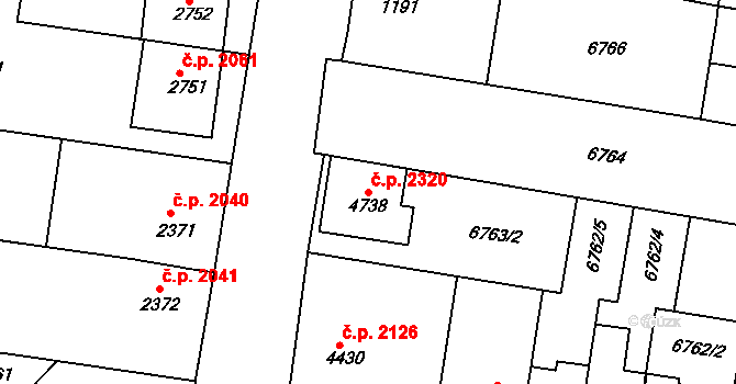 Uherský Brod 2320 na parcele st. 4738 v KÚ Uherský Brod, Katastrální mapa