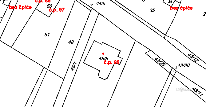 Újezd 95, Kunštát na parcele st. 45/5 v KÚ Újezd u Kunštátu, Katastrální mapa