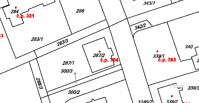 Planá nad Lužnicí 764 na parcele st. 287/2 v KÚ Planá nad Lužnicí, Katastrální mapa