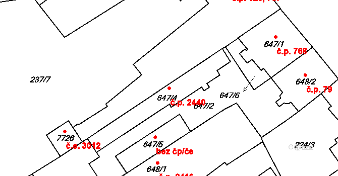 Cheb 2440 na parcele st. 647/4 v KÚ Cheb, Katastrální mapa