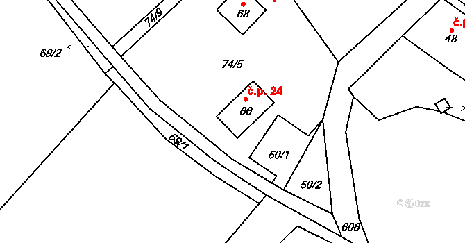 Teplá 24, Třebenice na parcele st. 66 v KÚ Teplá u Třebenic, Katastrální mapa