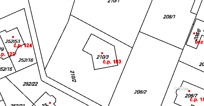 Benice 183, Praha na parcele st. 210/3 v KÚ Benice, Katastrální mapa