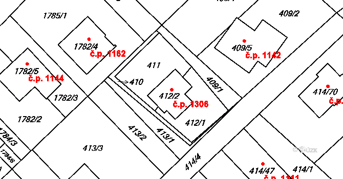 Poruba 1306, Orlová na parcele st. 412/2 v KÚ Poruba u Orlové, Katastrální mapa