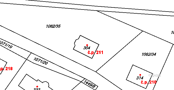 Dolní Kalná 211 na parcele st. 304 v KÚ Dolní Kalná, Katastrální mapa