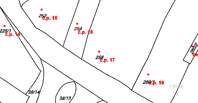 Strupčice 17 na parcele st. 258 v KÚ Strupčice, Katastrální mapa