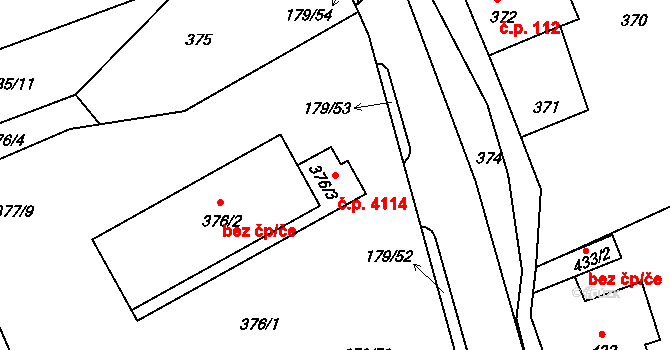 Rýnovice 4114, Jablonec nad Nisou na parcele st. 376/3 v KÚ Rýnovice, Katastrální mapa