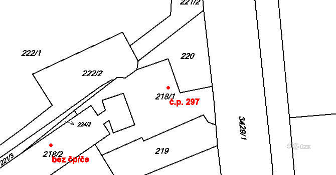 Poruba 297, Orlová na parcele st. 218/1 v KÚ Poruba u Orlové, Katastrální mapa
