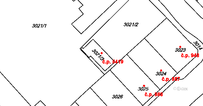 Chomutov 5419 na parcele st. 3021/3 v KÚ Chomutov I, Katastrální mapa