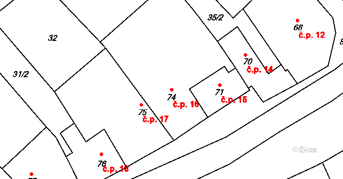 Dolní Bolíkov 16, Cizkrajov na parcele st. 74 v KÚ Dolní Bolíkov, Katastrální mapa