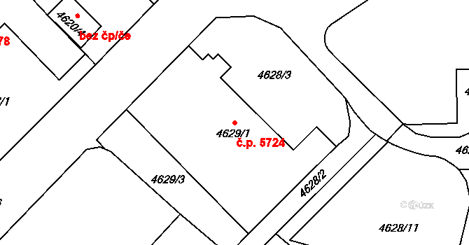 Chomutov 5724 na parcele st. 4629/1 v KÚ Chomutov I, Katastrální mapa