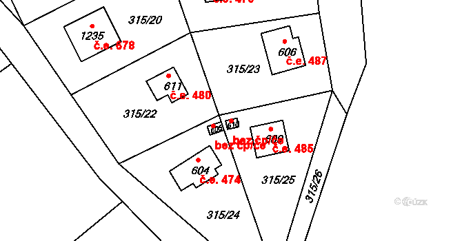 Štěchovice 39613348 na parcele st. 610 v KÚ Masečín, Katastrální mapa