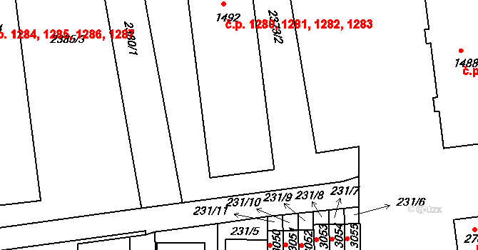 Otrokovice 1280,1281,1282,1283 na parcele st. 1492 v KÚ Otrokovice, Katastrální mapa