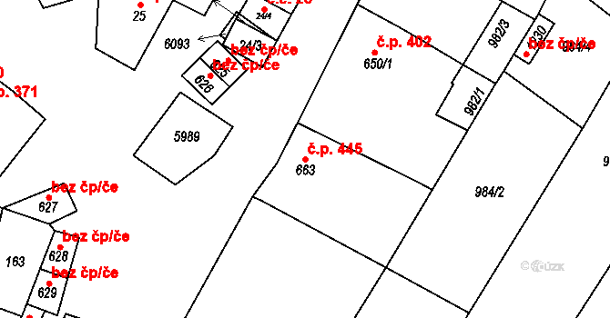 Polešovice 445 na parcele st. 663 v KÚ Polešovice, Katastrální mapa