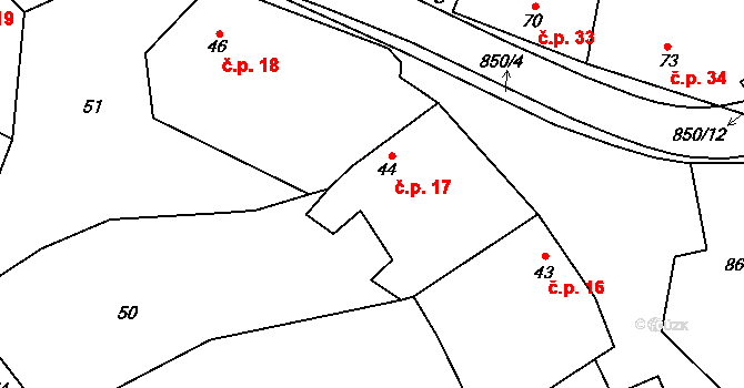 Tučapy 17 na parcele st. 44 v KÚ Tučapy, Katastrální mapa