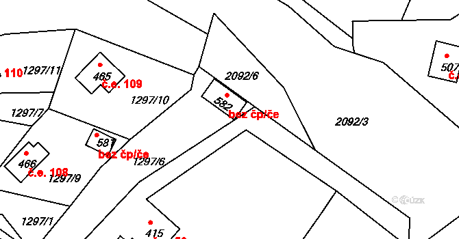 Týnec nad Sázavou 48407348 na parcele st. 582 v KÚ Čakovice u Řehenic, Katastrální mapa