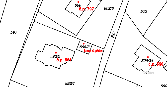 Jablunkov 49032348 na parcele st. 596/3 v KÚ Jablunkov, Katastrální mapa
