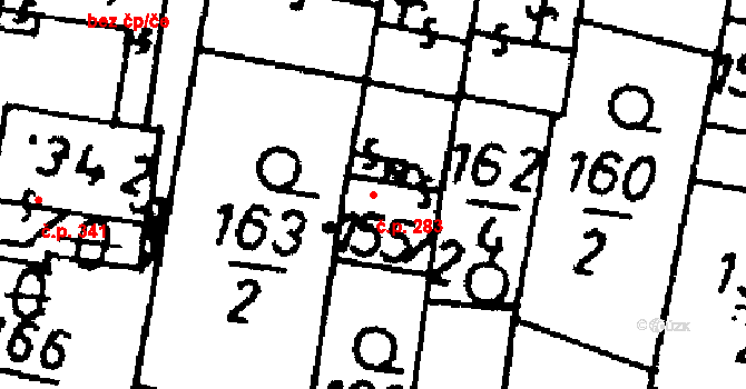 Bernartice 283 na parcele st. 155/2 v KÚ Bernartice u Milevska, Katastrální mapa