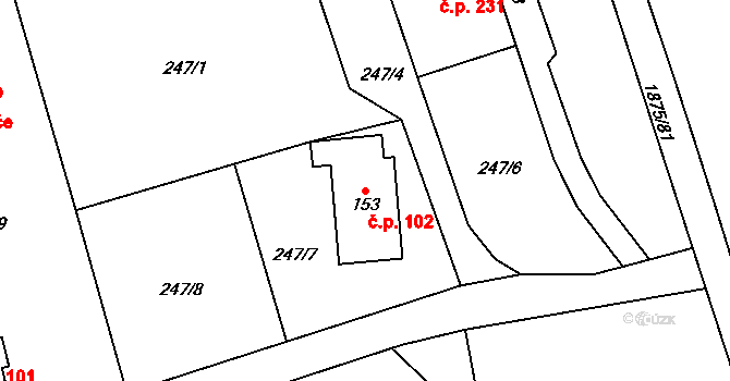 Dolní Libchavy 102, Libchavy na parcele st. 153 v KÚ Dolní Libchavy, Katastrální mapa