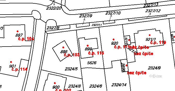 Týnské Předměstí 116, Domažlice na parcele st. 899 v KÚ Domažlice, Katastrální mapa