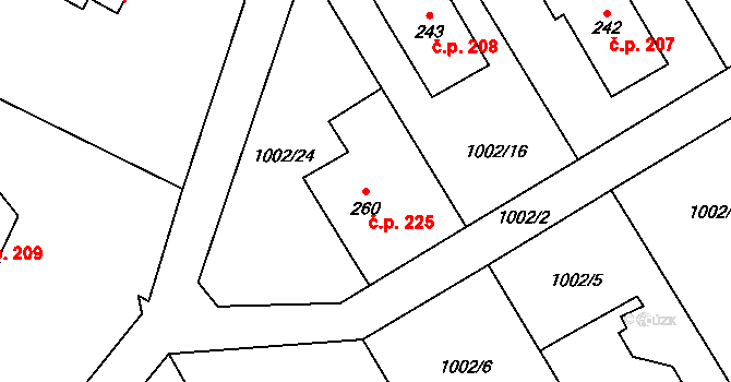 Velká Ves 225, Broumov na parcele st. 260 v KÚ Velká Ves u Broumova, Katastrální mapa