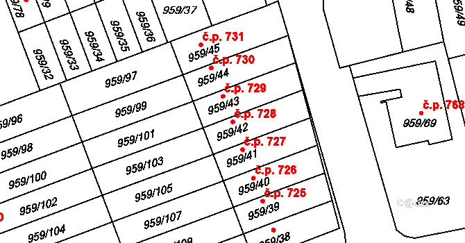 Hronov 728 na parcele st. 959/42 v KÚ Hronov, Katastrální mapa